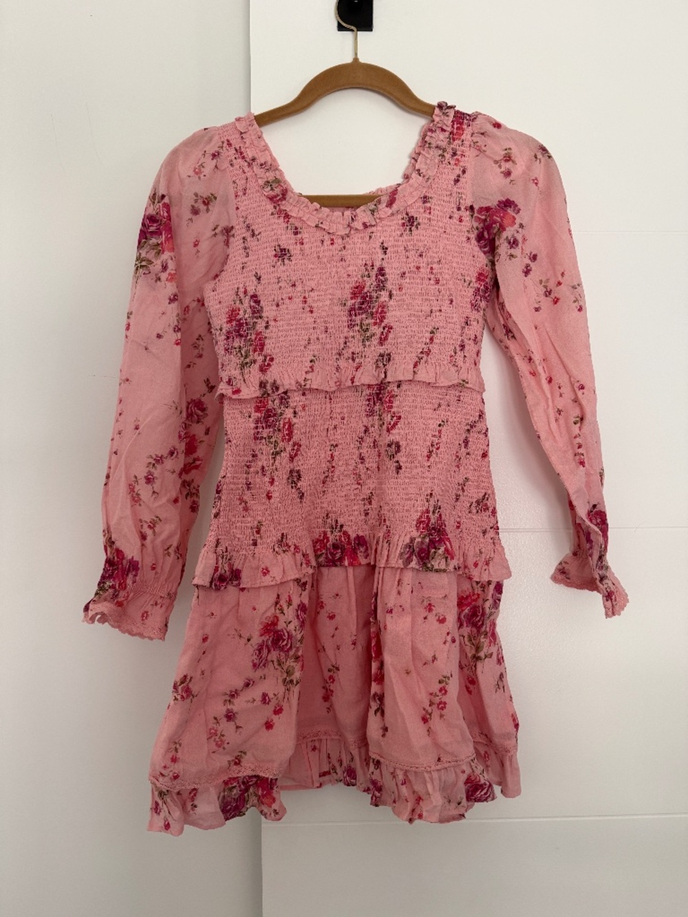 LoveShackFancy Girls 12Y Floral Pink Ruffle Dress